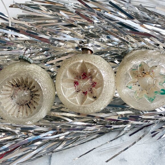 Vintage Lot 3 Glass Indent Unsilvered BALL STAR Feather Tree Christmas Ornament - Picture 7 of 7